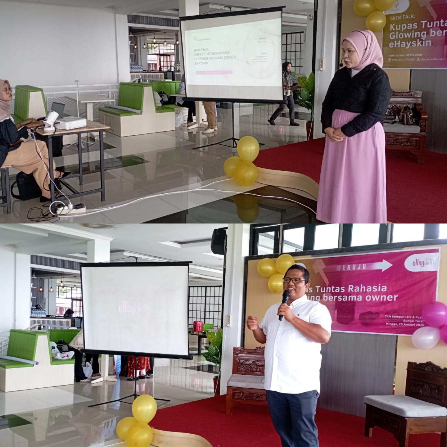 Owner eHayskin Silvita Evita dan Direktur PT Suko Hill gelar sosialisasi dan edukasi perawatan kulit wajah dengan baik dan benar. (chandra antoni)